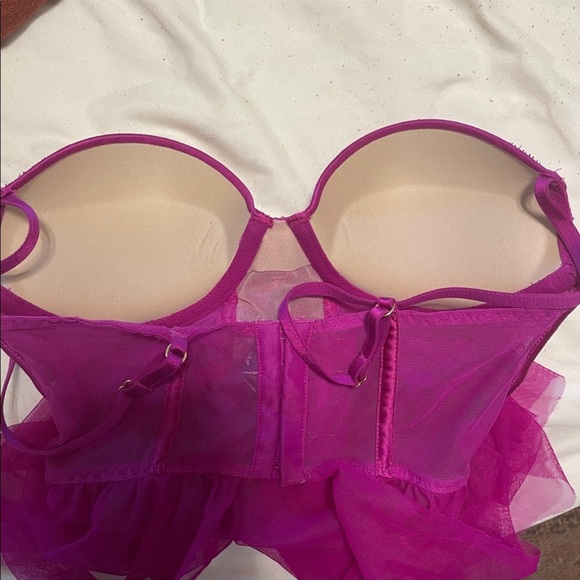 Victoria’s Secret Fuchsia Push-Up Babydoll Bustier Tulle Lingerie - Picture 5 of 9